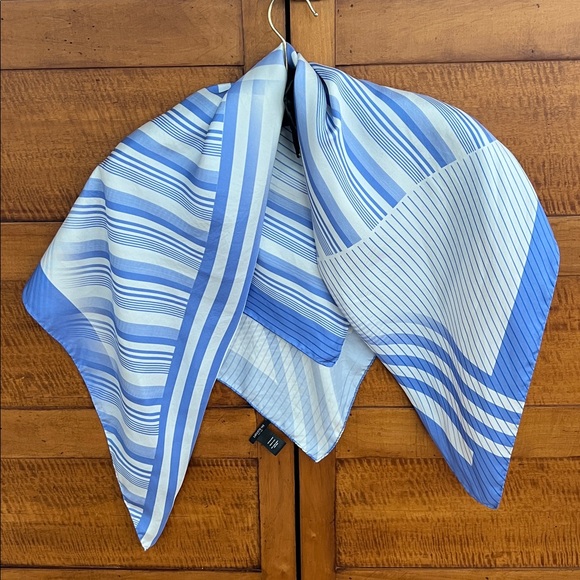 💙Blue Stripe Square Silk Neck Hair Scarf by Lafayette 148 - Picture 5 of 17